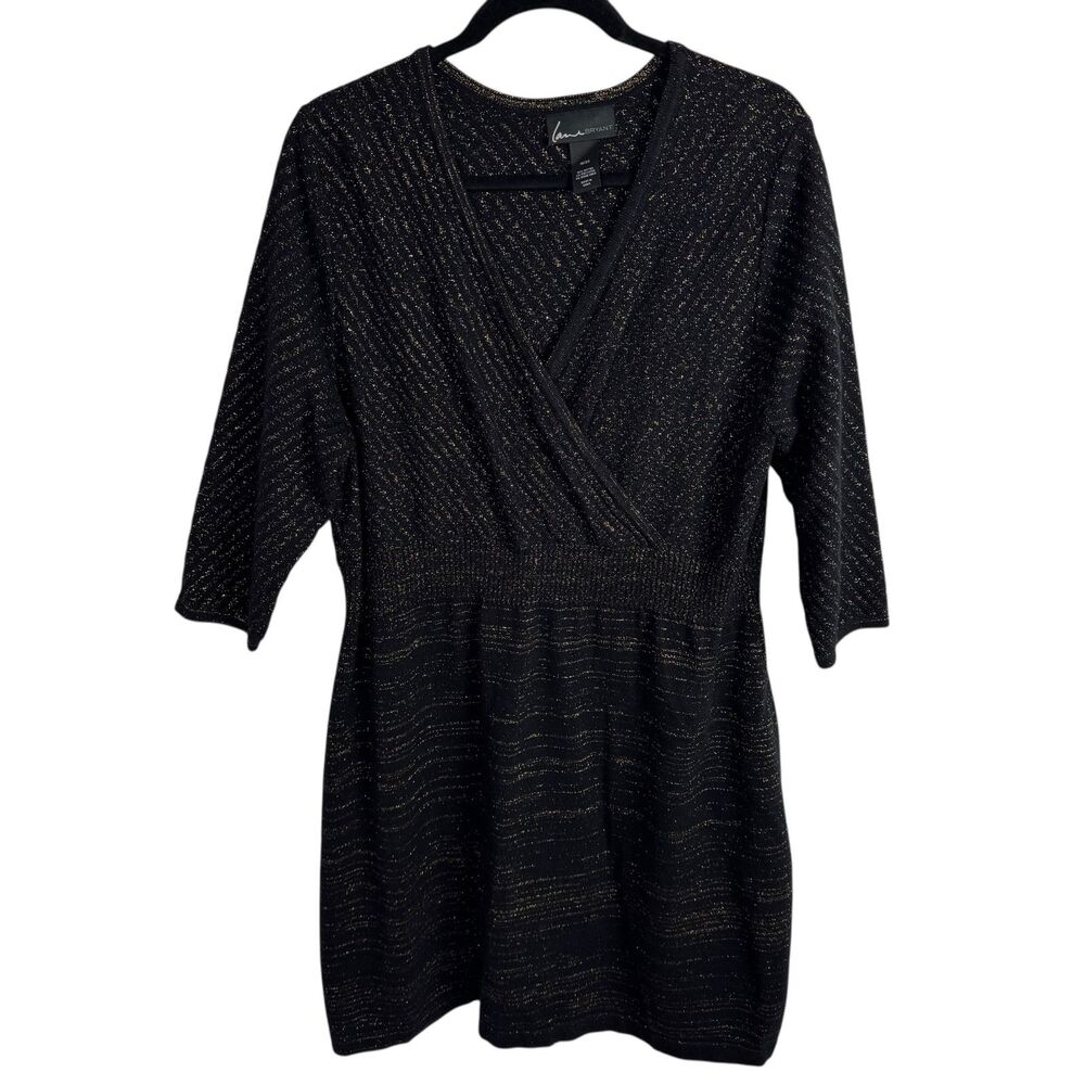 Lane Bryant Women's Sweater Dress Size 18/20 1X Black/Gold Sparkle 3/4 Sleeves
